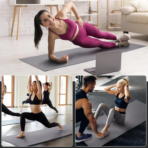 Vista 8 de Signature Fitness - Tapete de yoga multiusos de 0.25 pulgadas de grosor, alta densidad, sin desgarros, con correa y características ligeras para uso