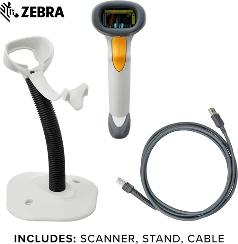 Vista 2 de Zebra LS2208-SR20001R-NA - Kit de escáner láser de rango estándar con cable y soporte de cuello de cisne - Caja registradora blanca