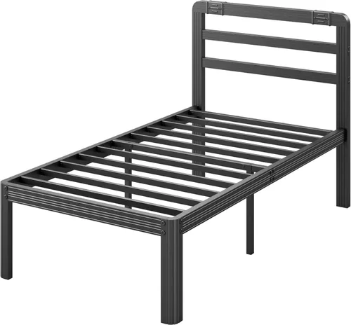 Vista 8 de ZIYOO Marco de cama de plataforma de metal individual de 18 pulgadas con cabecero, base de cama de listones de acero resistente de 1000 libras