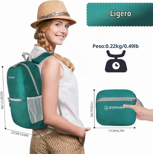 Vista 2 de ZOMAKE Mochila ligera y plegable, pequeña mochila de viaje
