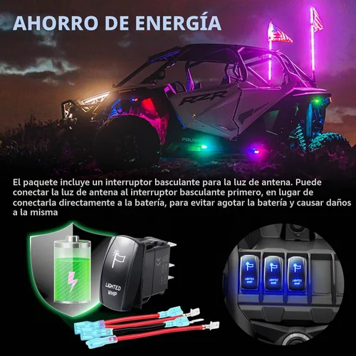 Vista 8 de Luces Whip Uemicip 2PCS 2FT Luces Whip LED RGB en Espiral para UTV, con Base de Resorte App y Control Remoto Inalámbrico RF, Antenas Whip Iluminadas