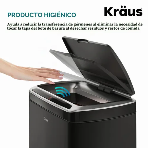 Vista 16 de Kraus GarbagePro Bote de basura rectangular de 13 galones manos libres con sensor de movimiento operado por batería en acabado negro mate con tapa