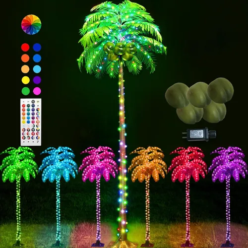 Vista 15 de Ledido - Palmera artificial iluminada de 5 pies, colorida con 3 cocos, 144 luces LED, para exteriores, con control remoto, impermeable, regulable