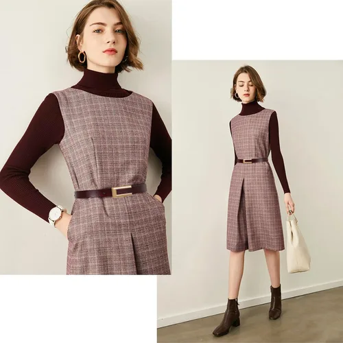 Vista 419 de Cinturón de cuero clásico con hebilla de metal para mujer con vestido de jeans