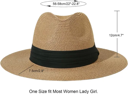 Vista 19 de Lanzom - Sombrero de paja playero para mujer, de ala ancha, plegable, estilo Fedora, UPF50+