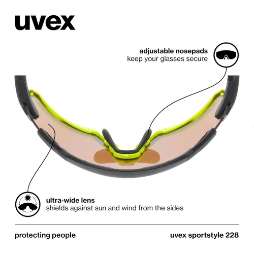 Vista 6 de uvex Sports tyle 228 - Gafas de sol deportivas para hombre y mujer - Tecnología antivaho - Marco extraíble - Negro amarillo mate/amarillo