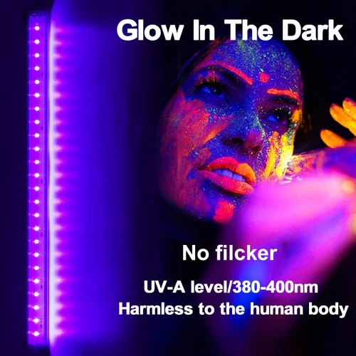 Vista 2 de Barra de Luz Negra 10W Tira de Luz Negra UV para Fiesta Brillante: 1 pie USB Portátil LED Suministros de Fiesta para Pintura Corporal, Escenario