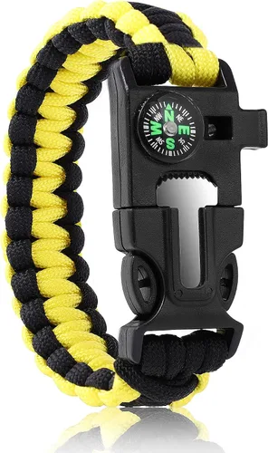 Vista 7 de Pulseras Oadnfa, pulseras de supervivencia para hombres, kit de equipo táctico de paracord de 5 en 1 para acampar, con cuerda de paracaídas