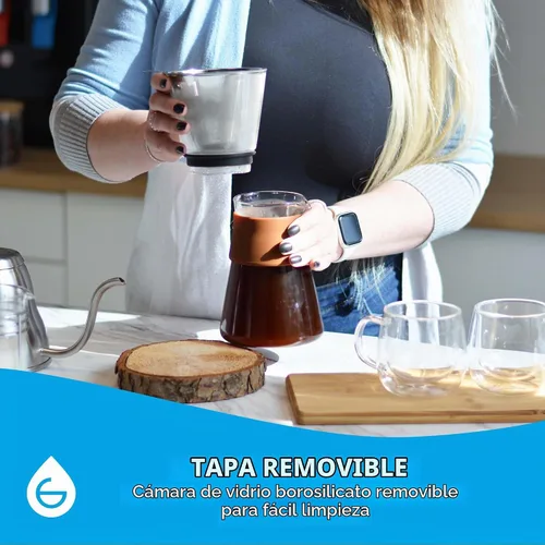 Vista 4 de GROSCHE Amsterdam - Cafetera de vidrio para verter – cafetera manual de una sola taza con parte superior de vidrio extraíble y filtro permanente
