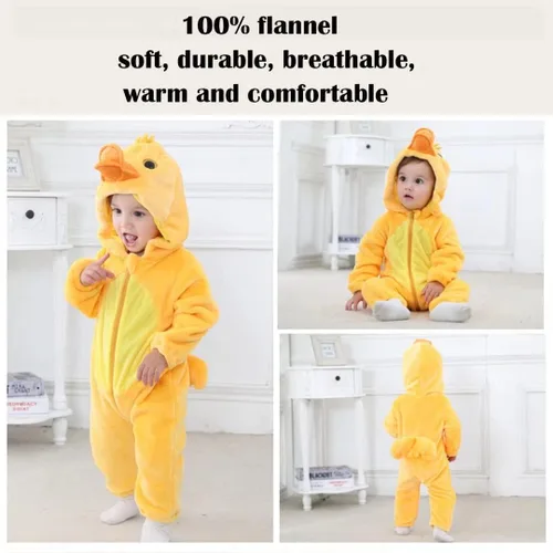 Vista 5 de QIAONIUNIU Disfraz de pato para bebé para Halloween, mameluco para niños pequeños, rómper para cosplay, de 12 a 18 meses