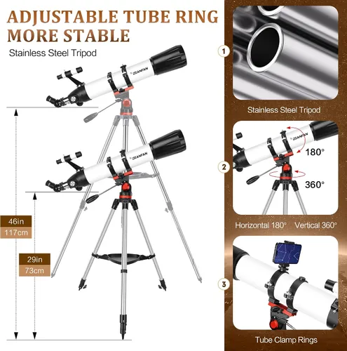 Vista 4 de Dianfan Telescopio, apertura de 90 mm y longitud focal de 800 mm, telescopios para adultos de astronomía, telescopio refractor profesional portátil