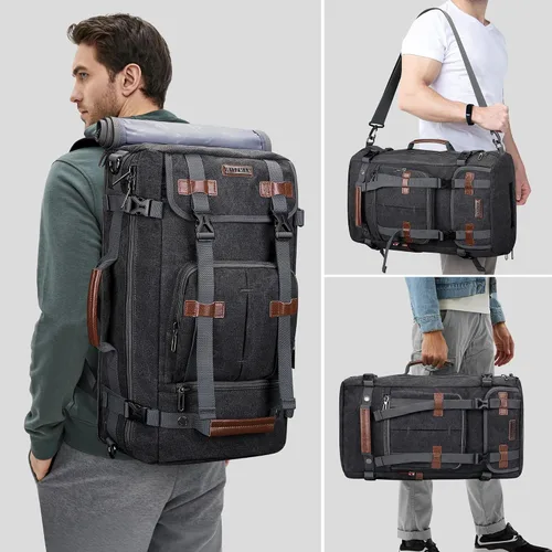 Vista 2 de WITZMAN Mochila de lona vintage Mochila de viaje grande para laptop, mochila convertible para hombro, Negro -, Mochilas de viaje
