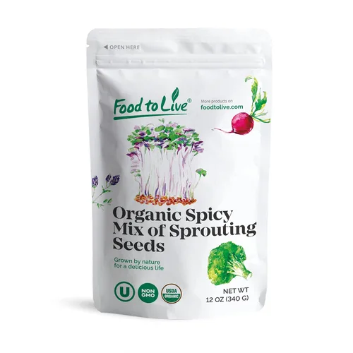 Vista 9 de Mezcla orgánica picante de semillas germinantes, 1.5 libras, brócoli sin OMG, rábano, alfalfa, crudo, tasa de germinación rica, no irradiada, pura