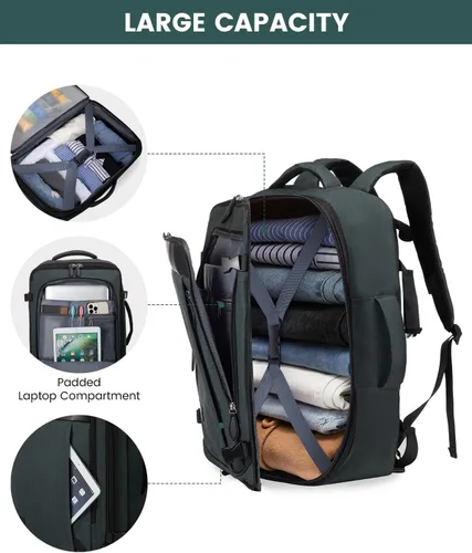 Vista 2 de LOVEVOOK Mochila de transporte grande de 45 litros para mujeres y hombres, aprobada por aerolíneas, mochilas de maleta grande expandible con 4 cubos