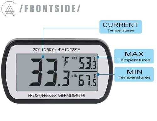 Vista 2 de AEVETE Termómetro digital impermeable para refrigerador con pantalla LCD grande, termómetro de sala de congelador con parte trasera magnética, sin