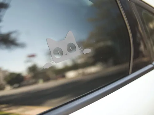 Vista 2 de Peeking Cat - Adhesivo de vinilo para frotar en adhesivo de 4.8 x 2.1 pulgadas (negro)