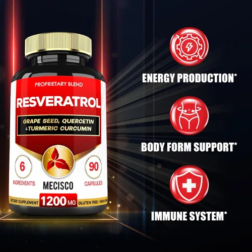 Vista 3 de Mecisco Suplemento de resveratrol trans con semilla de uva, cardo mariano y más - Resveratrol - 6 soportes herbales para el sistema inmunológico