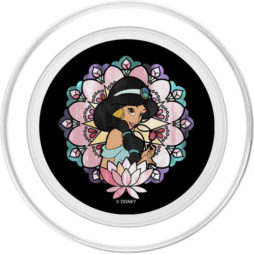 Vista 2 de Disney Aladdin Jasmine - Retrato con diseño de flores y vitrales PopSockets MagSafe PopGrip para iPhone