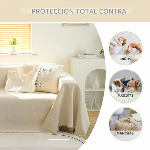 Vista 4 de MEETSKY funda para sofá de 2 plazas, fundas de sofá lavables de felpilla para sofá modular, fundas para mascotas con borlas, protector de muebles