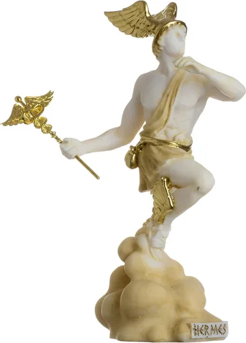 Vista 9 de BEAUTIFUL GREEK STATUES Hermes Mercurio Dios Zeus Son Estatua Romana Alabastro Tono Dorado 6.69