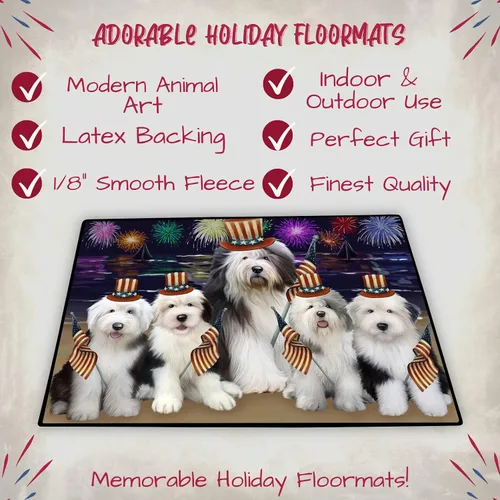 Vista 2 de Doggie of the Day Old English Sheepdogs Floor Mat - 4th of July Independence Day - Best Dog Doormat - Protector Decor - Unique Portrait Art