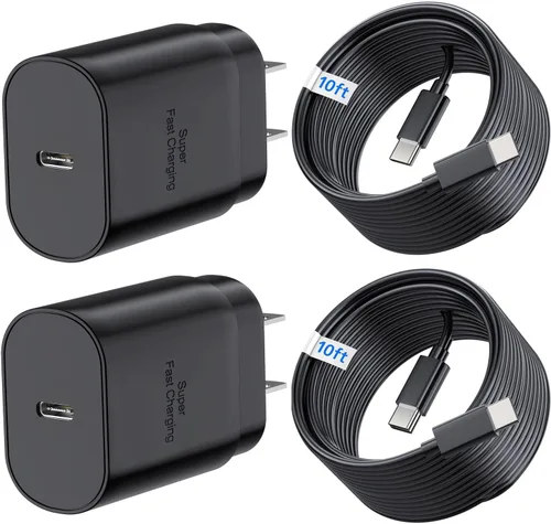 Vista 10 de Galaxy S25 S24 - Bloque de carga USB C de 25 W PD cargador súper rápido con cable tipo C, adaptador de enchufe de pared de 6 pies, carga rápida