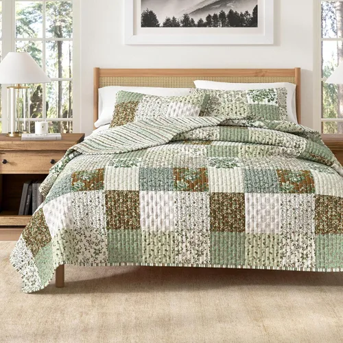 Vista 9 de Great Bay Home Juego de edredón de microfibra de 2 piezas Twin/Twin XL con fundas de almohada, diseño reversible de patchwork americano, juego