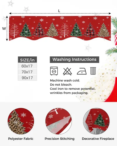 Vista 5 de Bufanda de Navidad para chimenea, diseño de árbol de Navidad, mantel de Navidad, mantel superior, bufandas con copos de nieve, cubierta de mantel