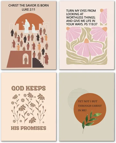 Vista 8 de Juego de 4 impresiones artísticas de pared cristianas de béisbol, pósteres inspiradores vintage para niños, imágenes de preparación para deportes