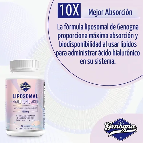 Vista 4 de Suplemento de ácido hialurónico liposomal de 1000 mg para piel y cabello, 1 paquete