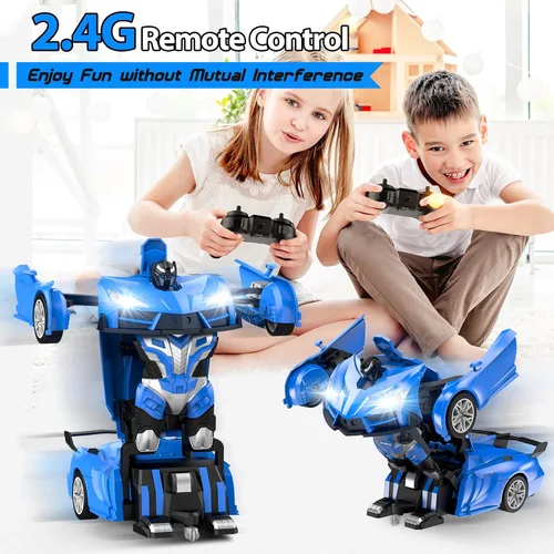 Vista 2 de Qumcou Auto de control remoto de transformación, autos RC para niños de 3 a 5 6 a 8 años, autos de juguete transformables con un botón, 2.4 GHz