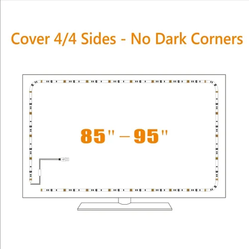 Vista 6 de Tira de luces LED para TV de 85 a 95 pulgadas alimentada por USB, kit de luces de fondo de TV con cubierta remota RF en todos los lados de 4/4 lados