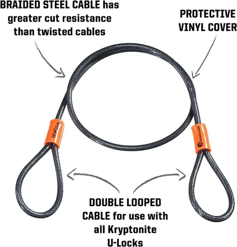 Vista 2 de Kryptonite KryptoFlex 525 - Cable de seguridad de doble bucle, 2.5 pies de largo, de acero trenzado flexible, cable antirrobo con extremos en bucle
