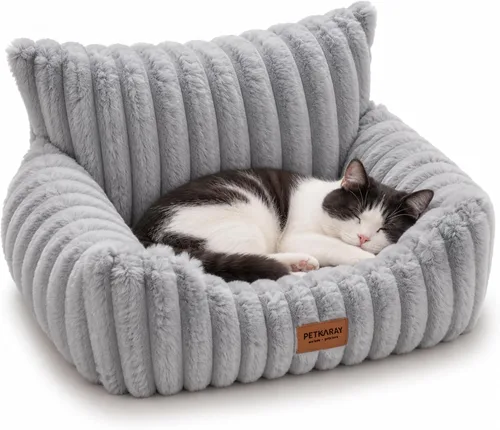 Vista 8 de PETKARAY Sofá cama para gatos, sofá suave de 24 pulgadas para gatos de Crema