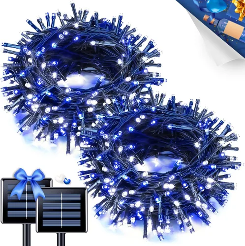 Vista 54 de JMEXSUSS - Paquete de 2, luces solares de Navidad cálidas y multicolor para exteriores, cada una con 100 LED, 10 metros, luces solares impermeables