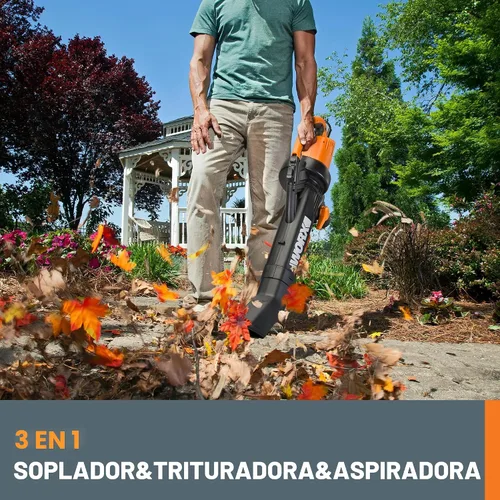 Vista 3 de WORX WG509 Trivac de 12 amperios, soplador de hojas eléctrico 3 en 1, aspirador de hojas y trituradora de hojas para el cuidado del césped