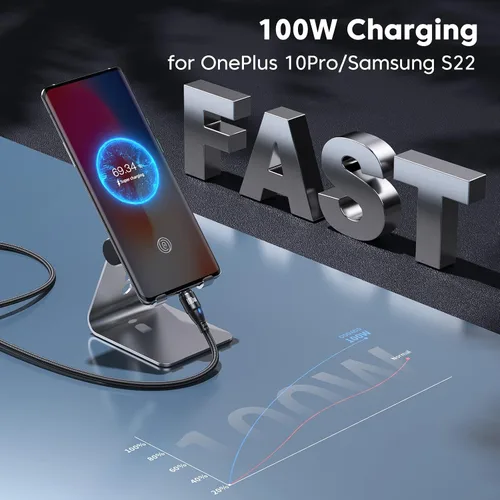 Vista 4 de Cable de carga magnético USB C de 100 W, paquete de 2 (3.3 pies + 6 pies), cable magnético de carga rápida 6 en 1, cable de carga USB C magnético