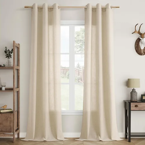 Vista 19 de Cortinas de lino negro para dormitorio y sala de estar de 84 pulgadas de largo, juego de 2 paneles, para habitación de niños, filtro de luz