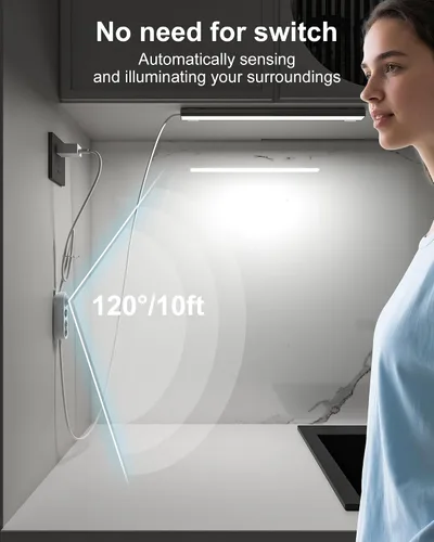 Vista 3 de ASOKO Iluminación LED regulable con sensor de movimiento, 14.5 pulgadas, enchufe USB para debajo del escritorio, con 3 cambios