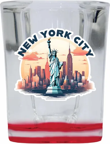 Vista 7 de New York City A Souvenir - Vaso de chupito cuadrado de 2.5 onzas, base azul, paquete de 2