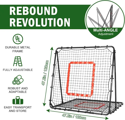 Vista 32 de BaseGoal Baseball Rebounder Net with Pitching Target,Easy Adjustable Angles Multi-Sport Training Rebound Screen, multi-angle pitch back; Strike