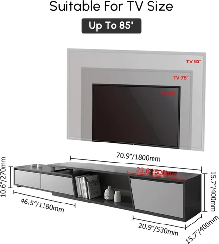 Vista 4 de homary Consola de TV extensible para sala de estar, centro de entretenimiento rectangular con 3 cajones, soporte de TV de hasta 110 pulgadas