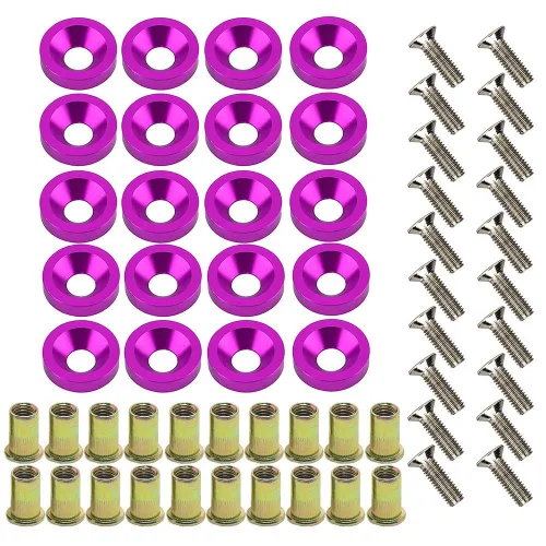 Vista 5 de Kit de 20 piezas para vestir motor: arandelas de aluminio, pernos y tuercas de remache (negro)