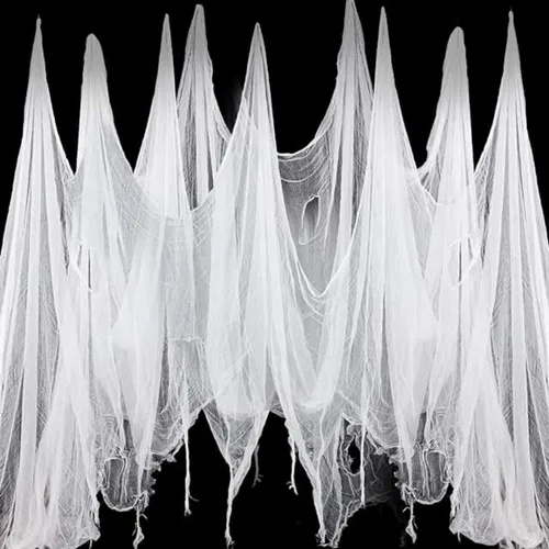 Vista 9 de Niurui Tela espeluznante negra de Halloween de 315 x 79 pulgadas, decoración espeluznante de Halloween para casas encantadas, suministros de fiesta