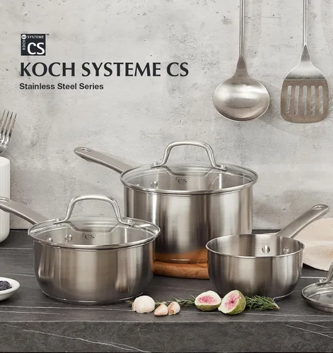 Vista 7 de KOCH SYSTEME CS Cacerola de acero inoxidable de 1 cuarto de galón, cacerola de 1 cuarto de galón con tapa, sartén de acero premium, sartén Indutcion