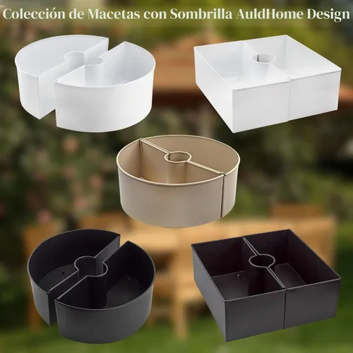 Vista 9 de AuldHome Design Maceta de Sombrilla para Mesa de Patio (Beige/Greige), con Agujero para Sombrilla, Macetas de Medio Círculo de Esmalte Gris beige
