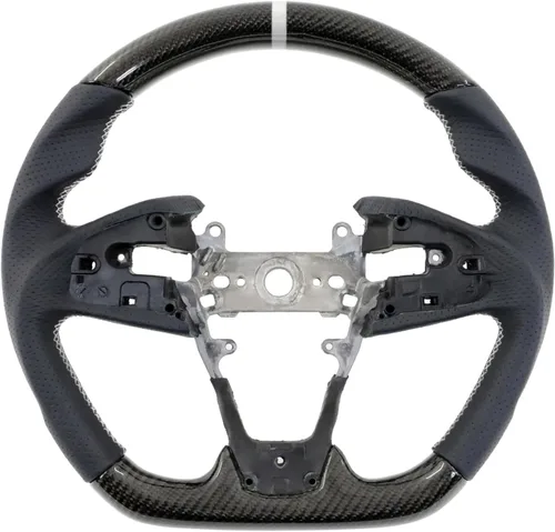 Vista 13 de IKON MOTORSPORTS, Volante compatible con Honda Civic de 10ª generación 2016-2021, volante de fibra de carbono sintética tipo ante con costuras rojas