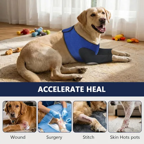 Vista 3 de Funda para pierna delantera para perro para dejar de lamer, protector de codo de perro para cirugía, puntos calientes, heridas, puntadas, granuloma