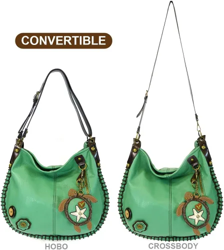 Vista 3 de Chala Bolsos de mano, estilo casual, suave, grande hombro o bolso cruzado con llavero, color verde azulado, Búho