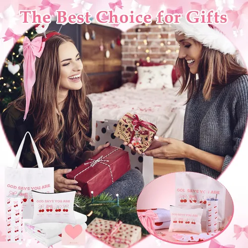 Vista 2 de Regalos de lazo rosa para mujeres, regalos de coqueta para niñas adolescentes, bonita canasta de regalo de lazo de cereza, ideas de regalo